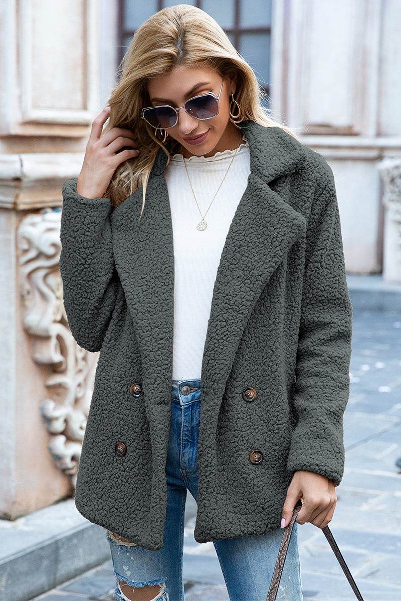 Ivy Lane Full Size Lapel Collar Sherpa Coat - Delanoir