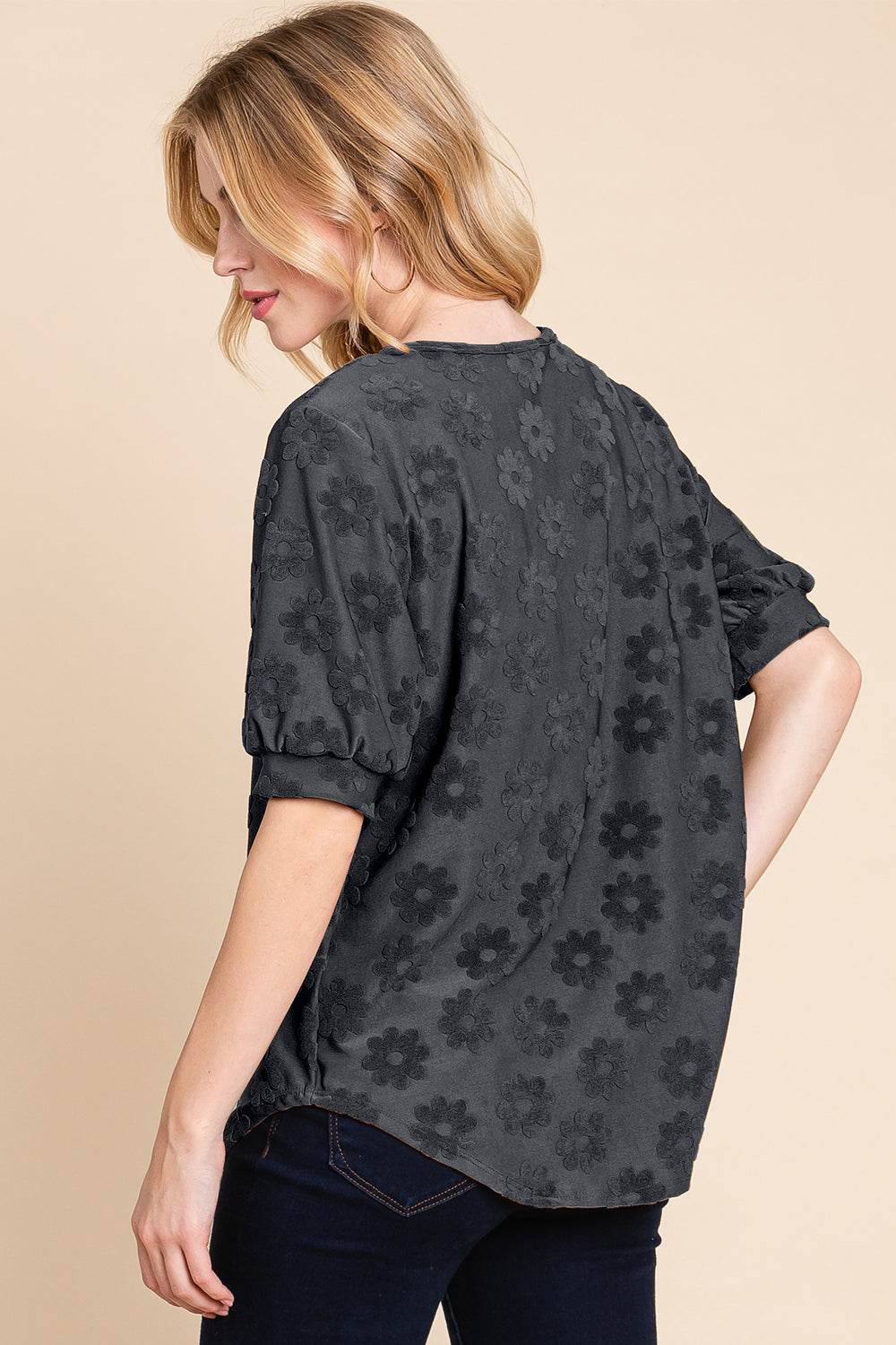 BOMBOM Textured Floral Pattern Top - Delanoir