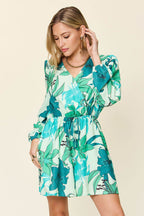 Double Take Full Size Floral Long Sleeve Romper with Pockets - Delanoir