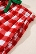 Plaid Collared Neck Long Sleeve Top and Pants Set - Delanoir