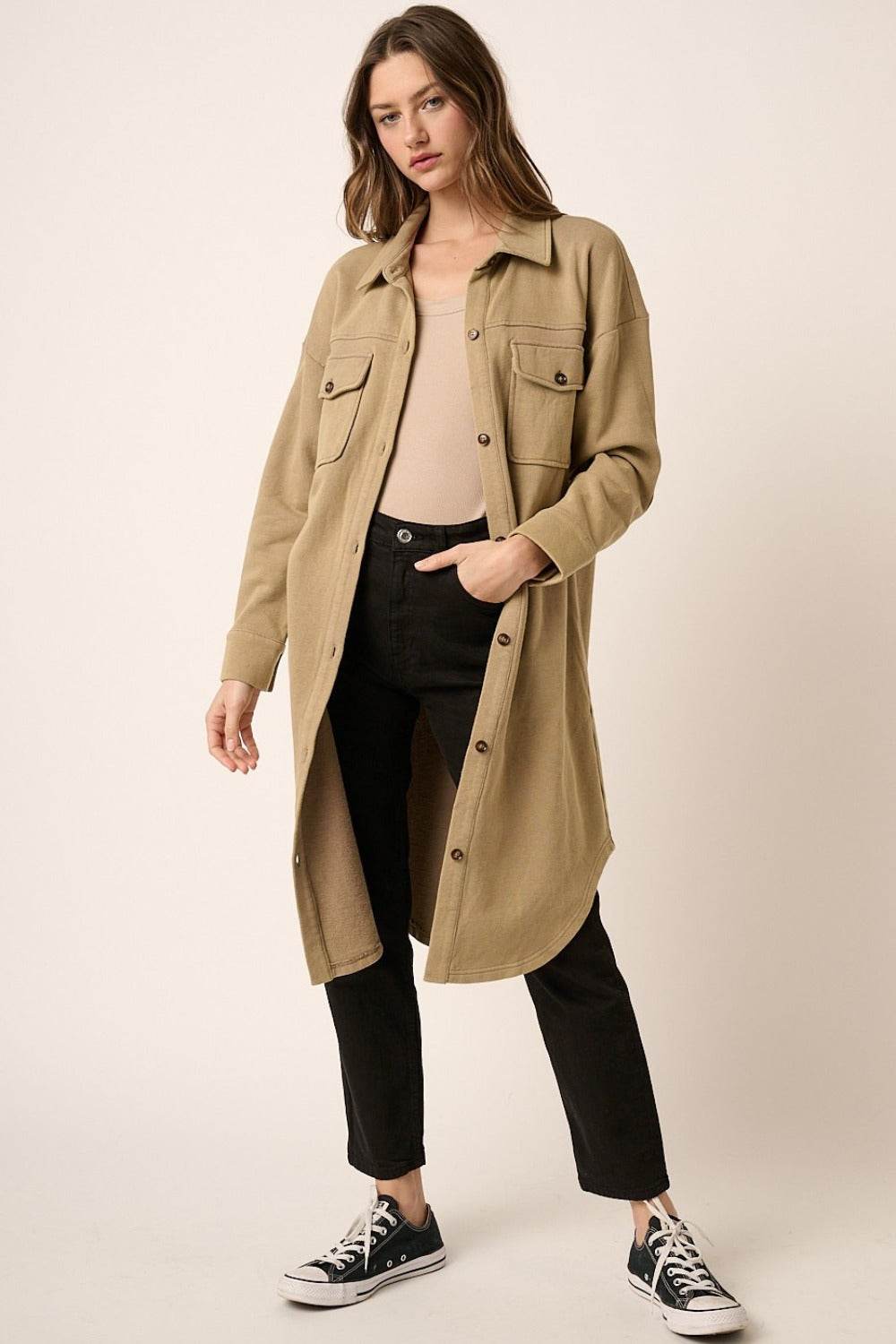Mittoshop Acid Wash French Terry Longline Shacket - Delanoir