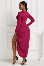 High-low Ruched Surplice Long Sleeve Dress - Delanoir