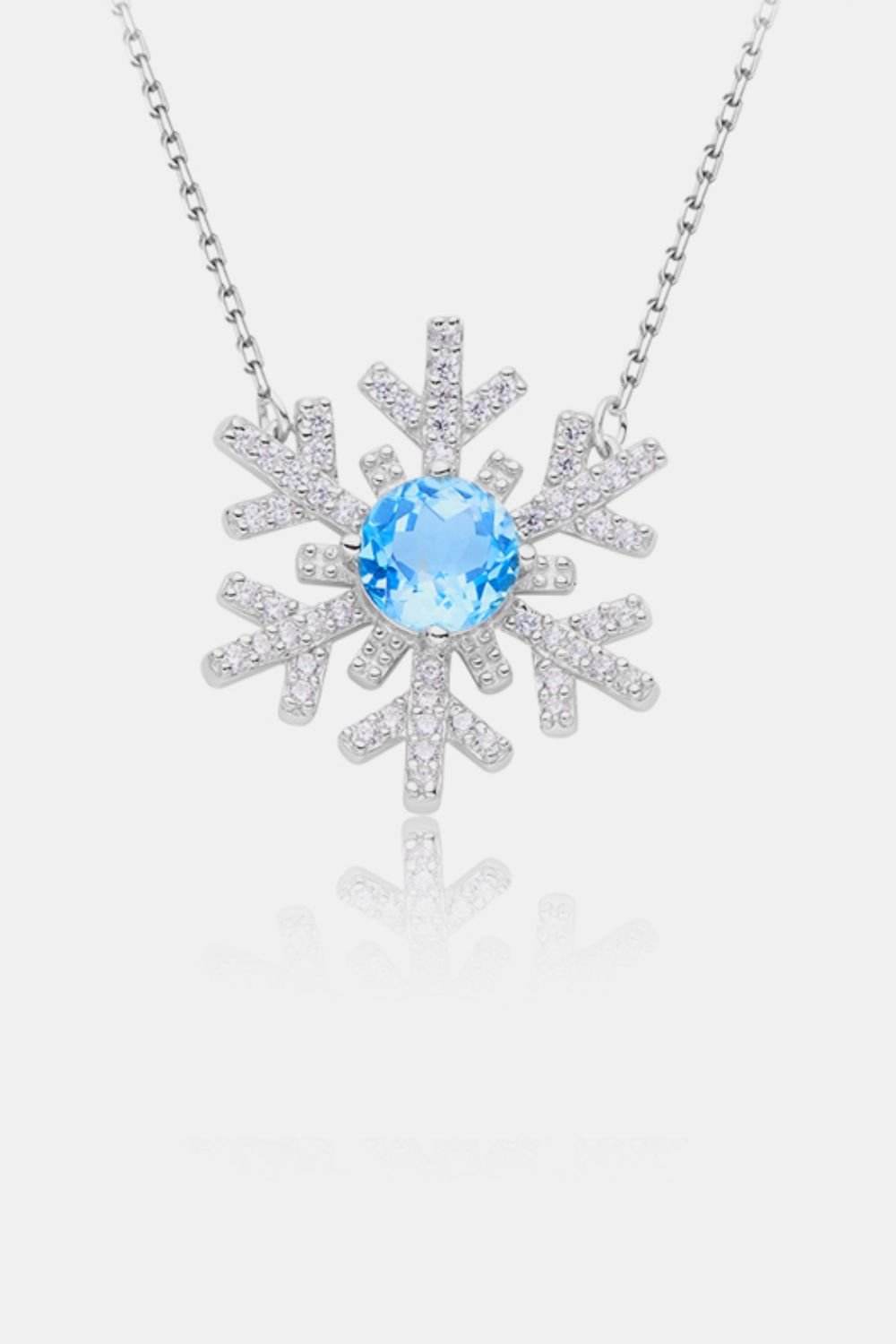 925 Sterling Silver Topaz Snowflake Shape Necklace - Delanoir
