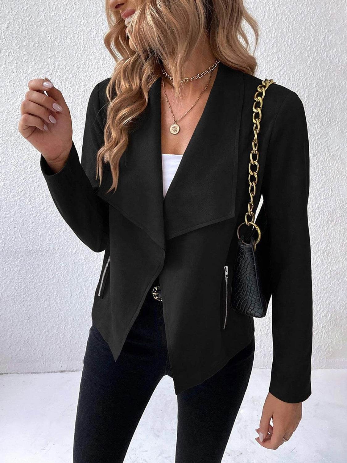 Collared Neck Long Sleeve Jacket - Delanoir
