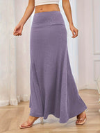Solid Elastic Waist Maxi Skirt - Delanoir