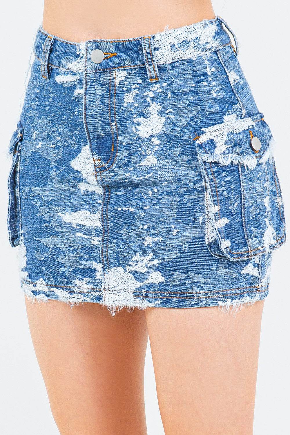 American Bazi Jacquard Trim Cargo Mini Denim Skirt - Delanoir