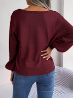 Cable-Knit Square Neck Long Sleeve Sweater - Delanoir