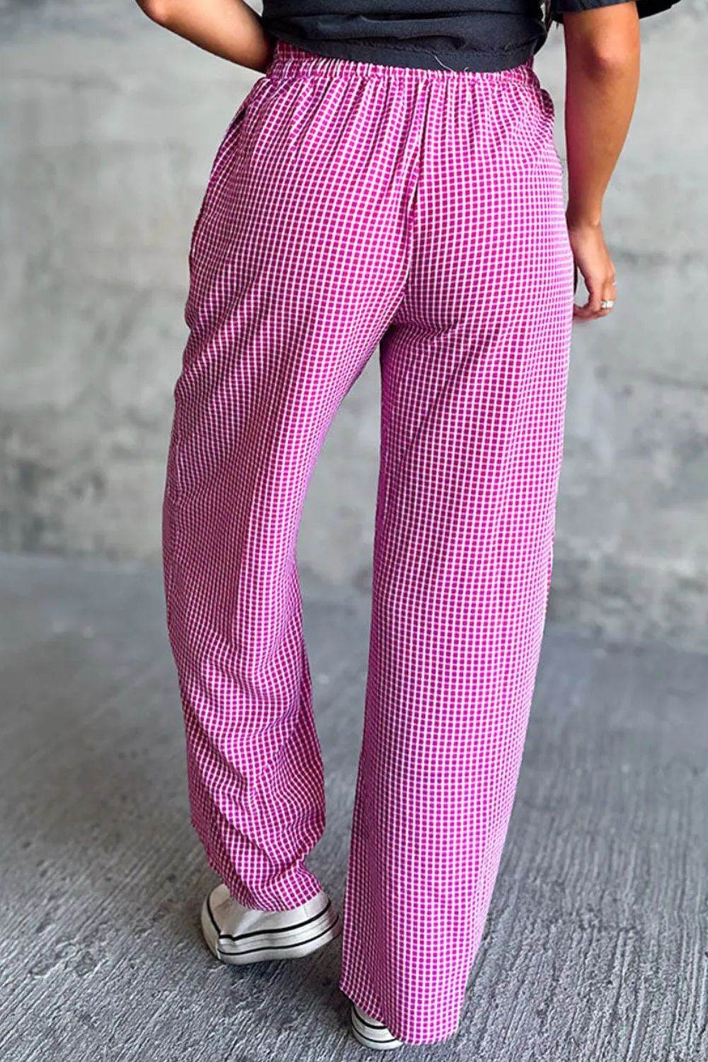 Plaid Wide Leg Pants with Pockets - Delanoir