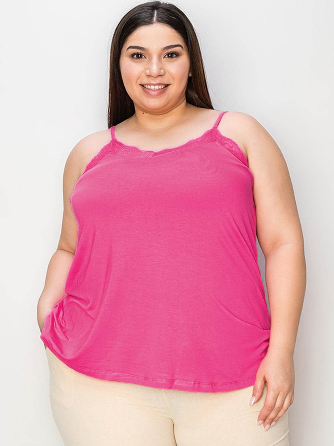 Basic Bae Full Size Lace Trim V-Neck Cami - Delanoir