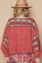 POL Round Neck Long Sleeve Plaid Shirt - Delanoir