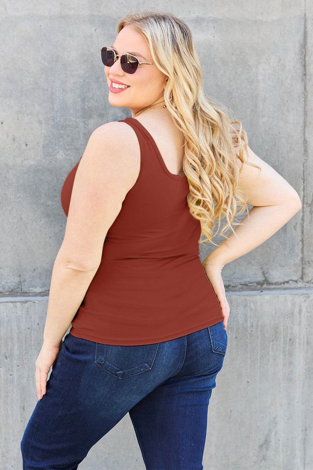 Basic Bae Full Size Square Neck Wide Strap Tank - Delanoir