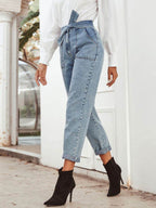 Tied Straight Leg Jeans with Pockets - Delanoir