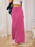 Solid Elastic Waist Maxi Skirt - Delanoir