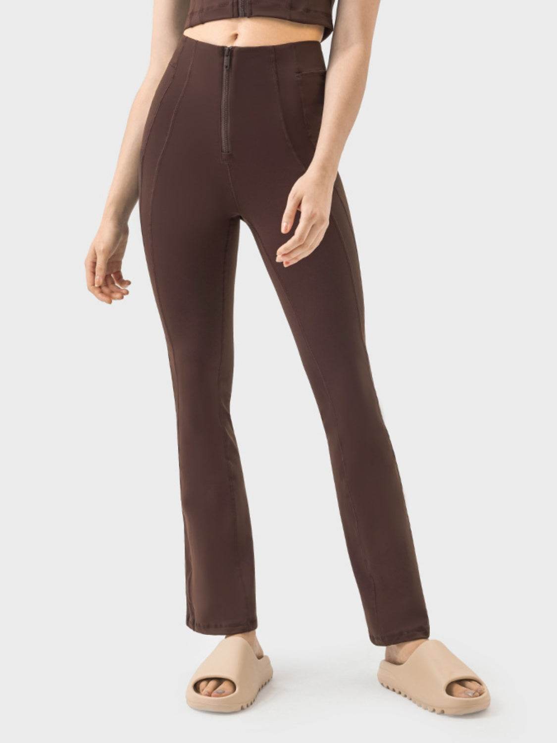 Millennia Zipper Detail High Waist Active Pants - Delanoir