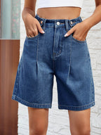 High Waist Denim Shorts with Pockets - Delanoir