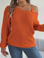 Asymmetrical Neck Long Sleeve Sweater - Delanoir