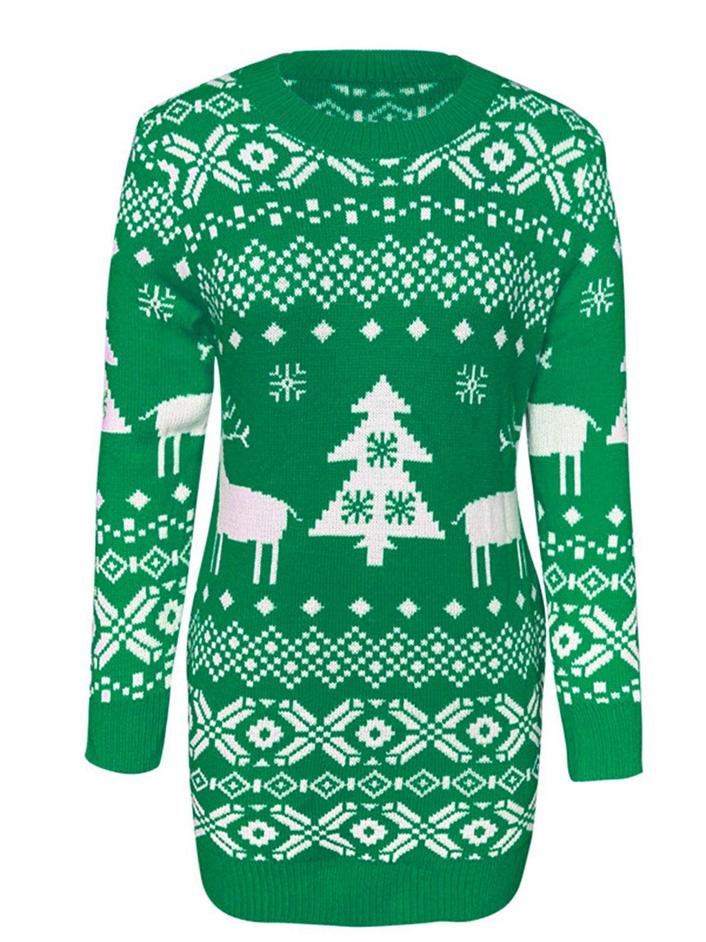 Christmas Element Round Neck Mini Sweater Dress - Delanoir