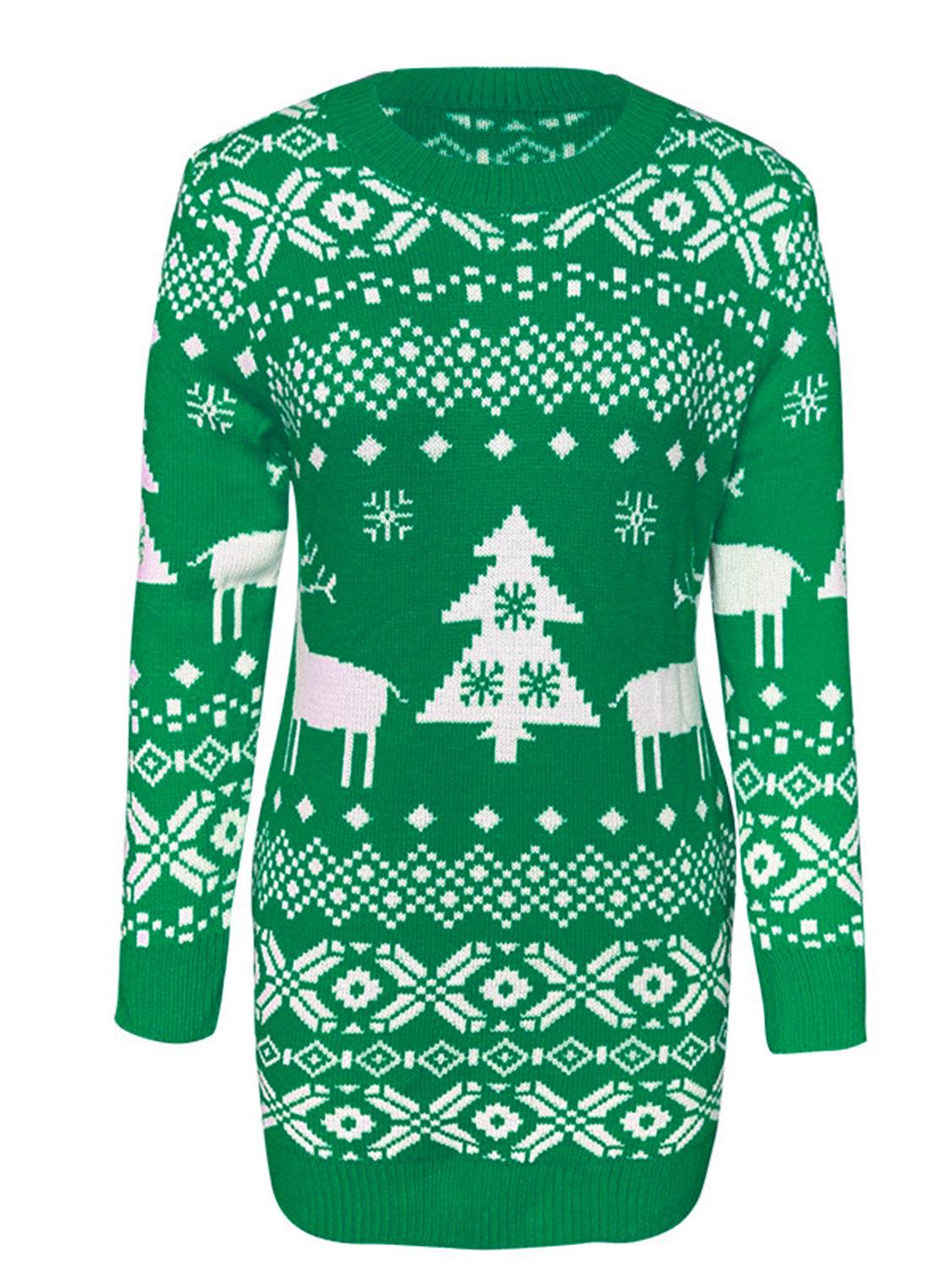 Christmas Element Round Neck Mini Sweater Dress - Delanoir