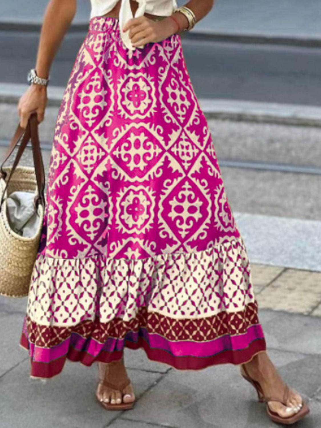 Geometric Elastic Waist Maxi Skirt - Delanoir