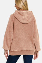 Zenana Acid Wash Fleece Kangaroo Hoodie - Delanoir