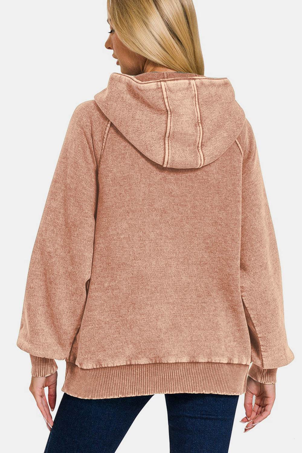 Zenana Acid Wash Fleece Kangaroo Hoodie - Delanoir