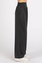 Mittoshop Stretch Banded Waist Wide Leg Pants with Pockets - Delanoir