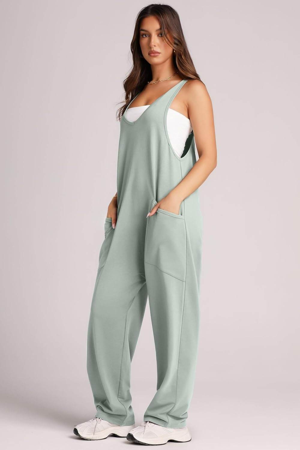 Lovelet Wide Strap Jumpsuit with Pockets - Delanoir