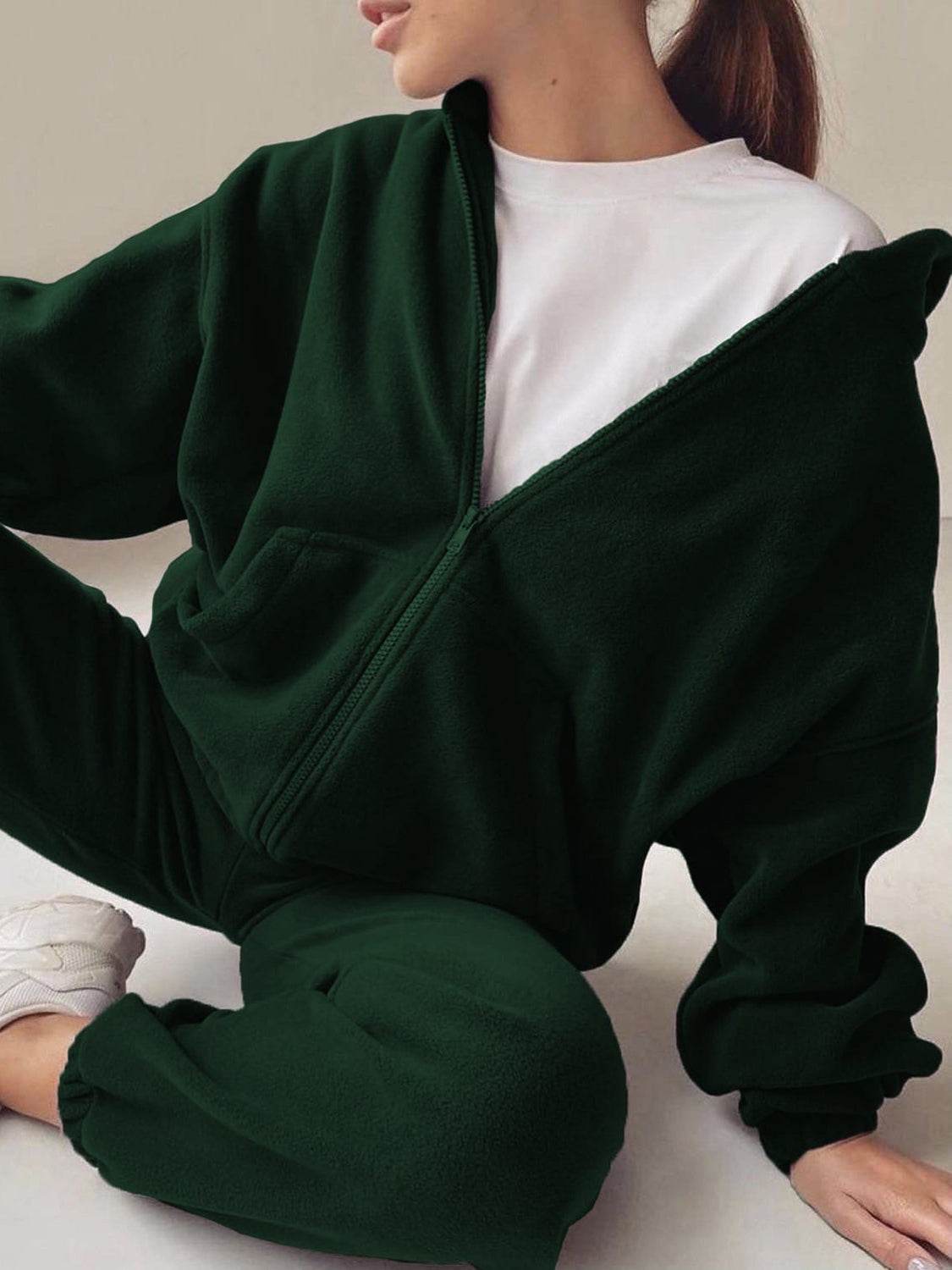 Zip Up Long Sleeve Hoodie and Joggers Set - Delanoir