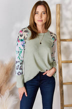 Hailey & Co Full Size Printed Round Neck Blouse - Delanoir
