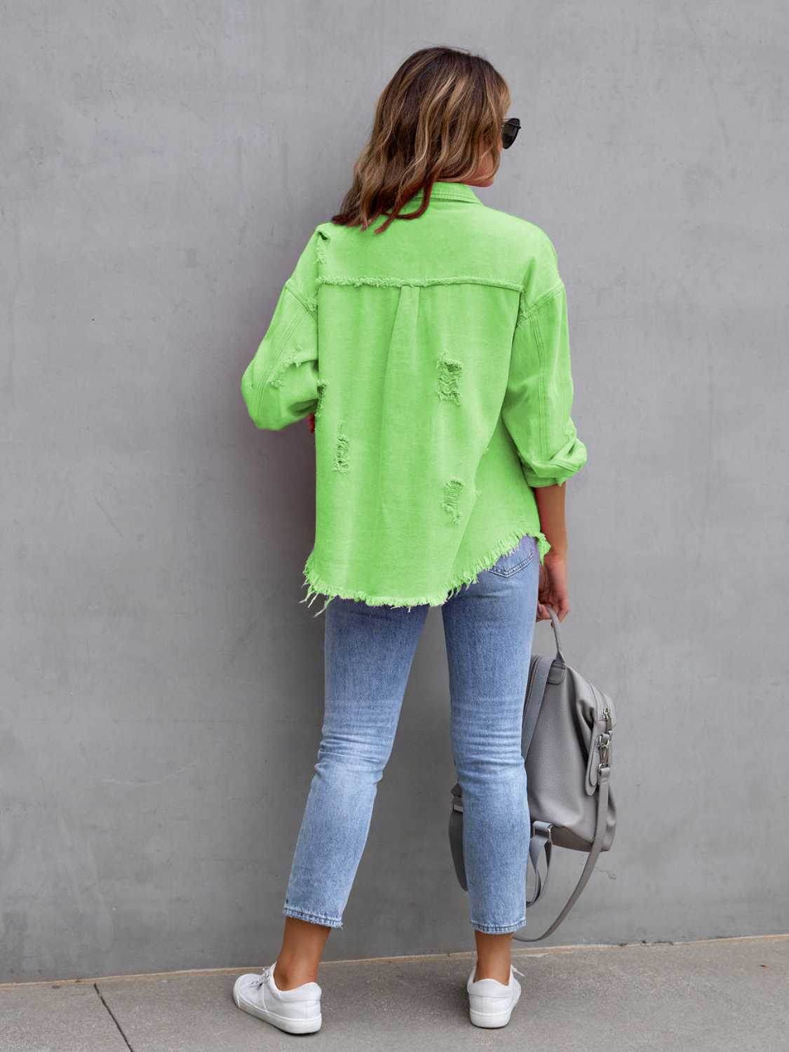 Distressed Drop Shoulder Denim Jacket - Delanoir