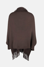 Fringe Open Front Long Sleeve Poncho - Delanoir