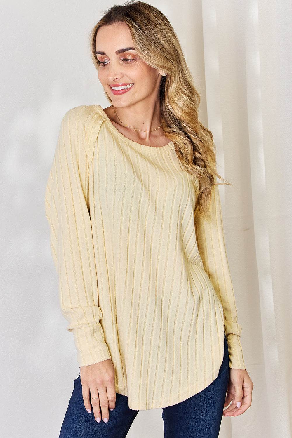 Basic Bae Full Size Ribbed Round Neck Slit T-Shirt - Delanoir