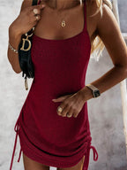 Drawstring Scoop Neck Spaghetti Strap Knit Dress - Delanoir