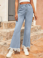 Raw Hem Bootcut Jeans with Pockets - Delanoir