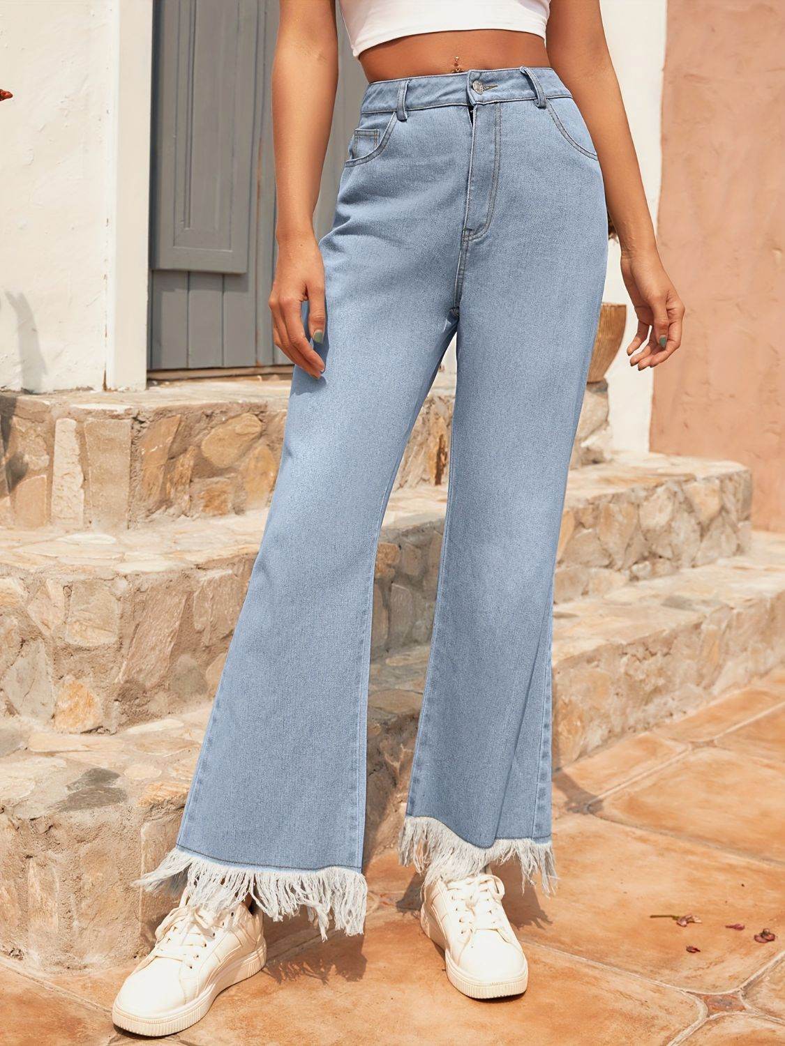 Raw Hem Bootcut Jeans with Pockets - Delanoir