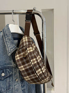 Plaid Adjustable Strap Crossbody Bag - Delanoir