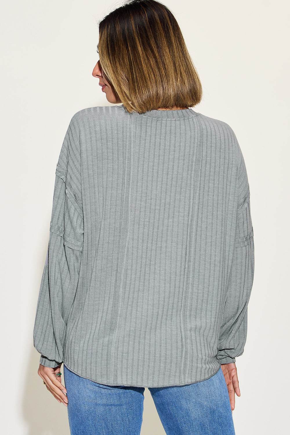 Basic Bae Full Size Ribbed Round Neck Long Sleeve T-Shirt - Delanoir