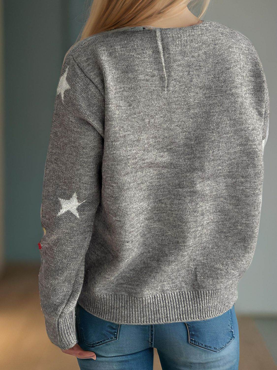 Candy Cane & Star Button Down Long Sleeve Cardigan - Delanoir