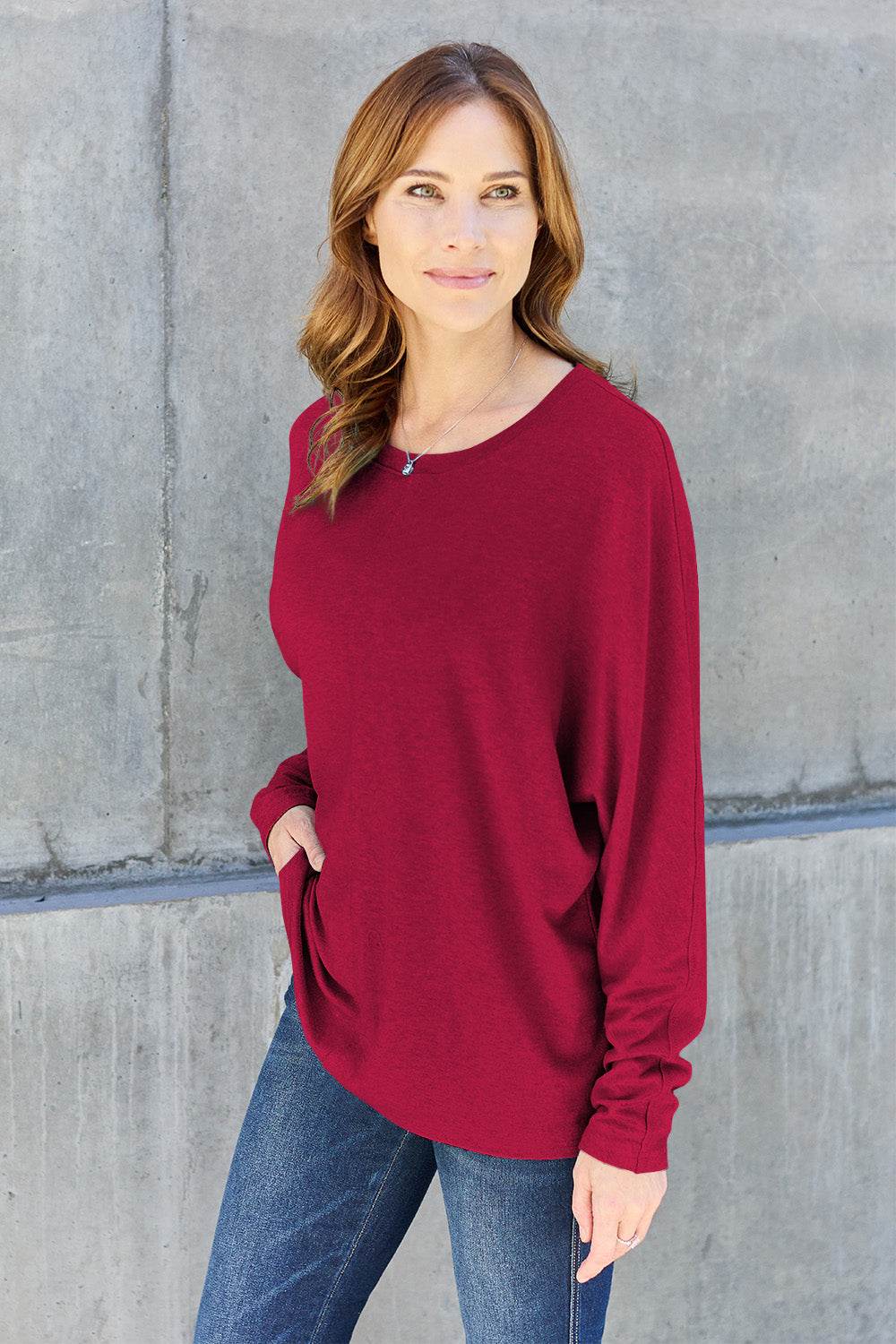 Double Take Full Size Round Neck Long Sleeve T-Shirt - Delanoir