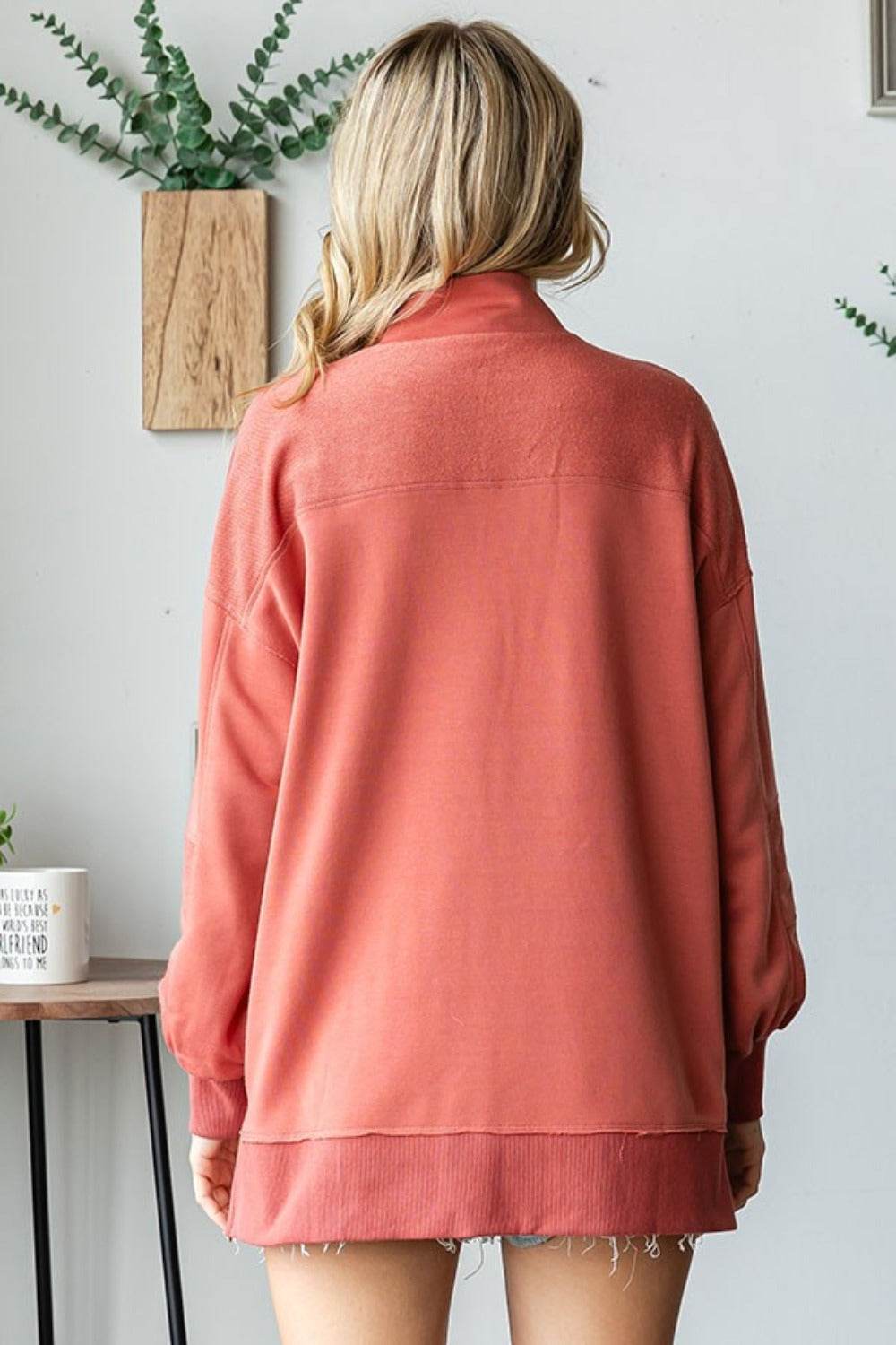 First Love Grommet Split Neck Kangaroo Pocket Sweatshirt - Delanoir
