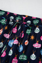 Christmas Lights Print Collared Neck Top and Pants Set - Delanoir