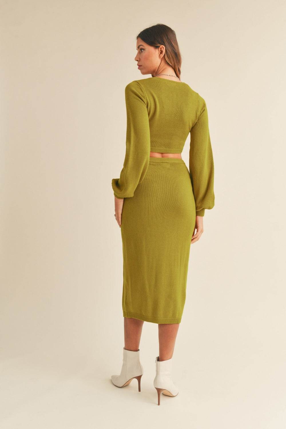 MABLE Front Twisted Knit Top and Midi Skirt Set - Delanoir