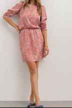 Slit Tied Printed Round Neck Mini Dress - Delanoir