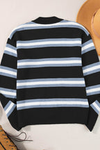 Striped Button Down Long Sleeve Cardigan - Delanoir