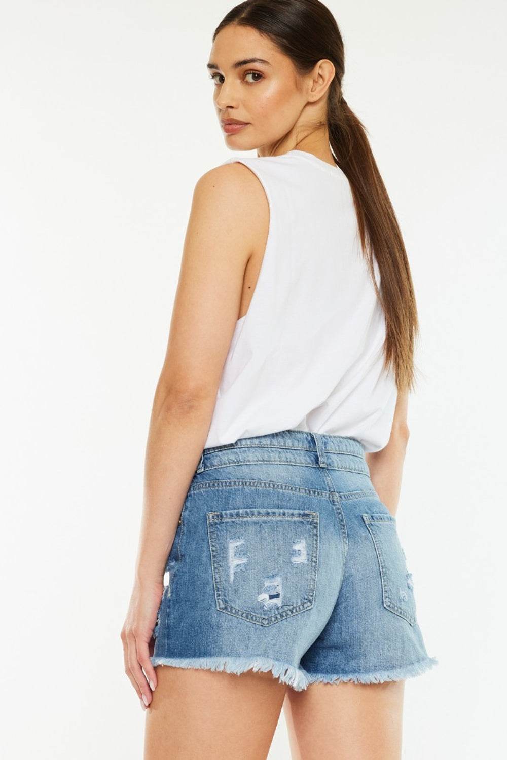 Kancan Full Size High Rise Raw Hem Denim Shorts - Delanoir