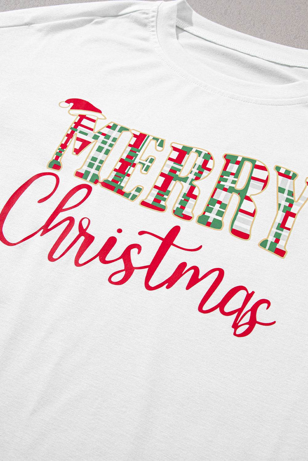 MERRY CHRISTMAS Round Neck Top and Plaid Pants Set - Delanoir