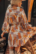 Printed Collared Neck Three-Quarter Sleeve Mini Shirt Dress - Delanoir