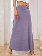 Solid Elastic Waist Maxi Skirt - Delanoir