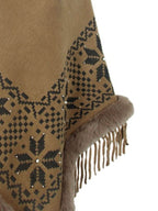 Fringe Geometric Cape Sleeve Poncho - Delanoir