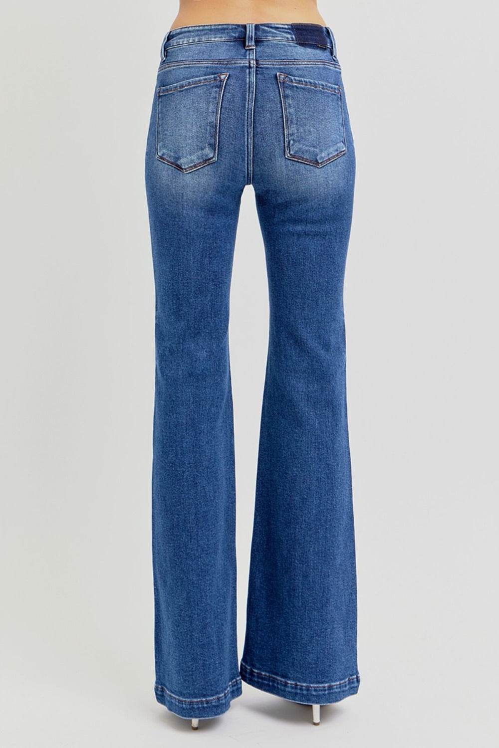 RISEN Full Size Low Rise Flare Jeans with Pockets - Delanoir
